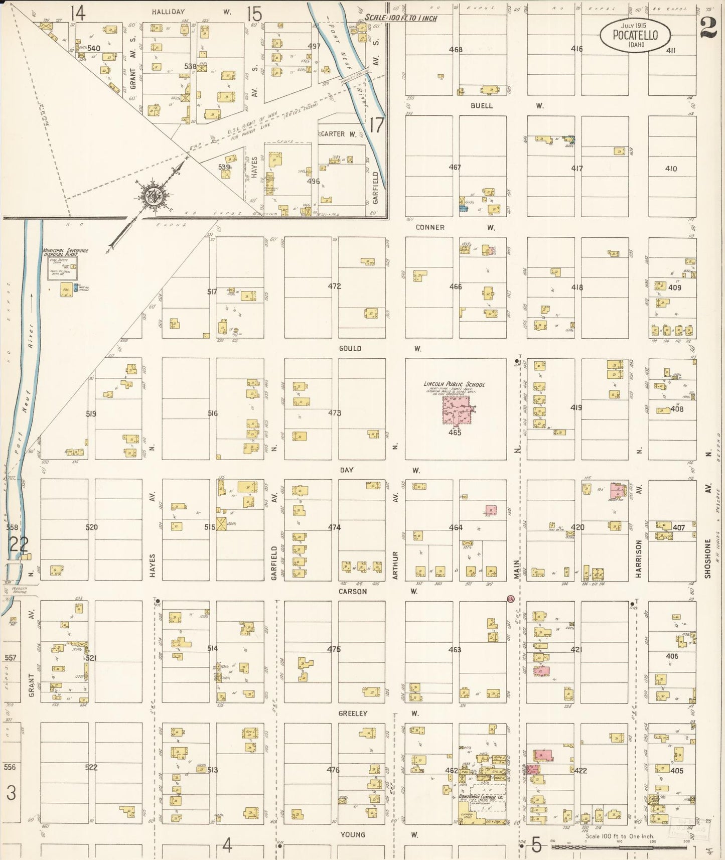 Sanborn Fire Insurance Map from Pocatello, Bannock County, Idaho (1915), Sheet #0002 - Historic Sanborn Fire Insurance Map Print, vintage old map wall art, antique decor, genealogy gift, Idaho Idaho map