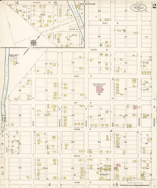 Sanborn Fire Insurance Map from Pocatello, Bannock County, Idaho (1915), Sheet #0002 - Historic Sanborn Fire Insurance Map Print, vintage old map wall art, antique decor, genealogy gift, Idaho Idaho map