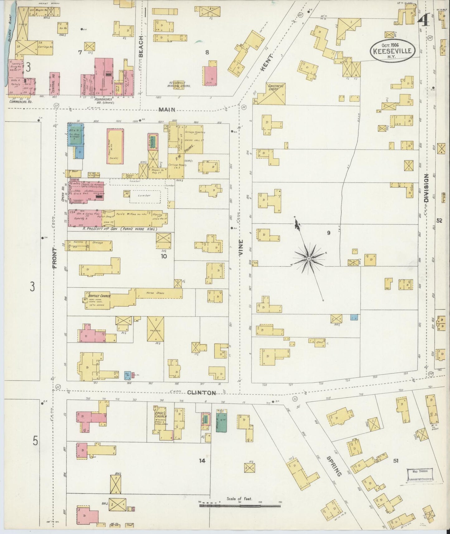 Sanborn Fire Insurance Map from Keeseville, Essex County, New York (1906), Sheet #0004 - Complete Map Set gallery image, historic Sanborn map, vintage wall art, New York New York