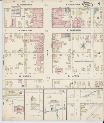 Sanborn Fire Insurance Map from Findlay, Hancock County, Ohio (1884), Sheet #0004 - Historic Sanborn Fire Insurance Map Print, vintage old map wall art, antique decor, genealogy gift, Ohio Ohio map