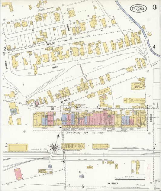 Sanborn Fire Insurance Map from Truckee, Nevada County, California (1907), Sheet #0003 - Historic Sanborn Fire Insurance Map Print, vintage old map wall art, antique decor, genealogy gift, Truckee Nevada map