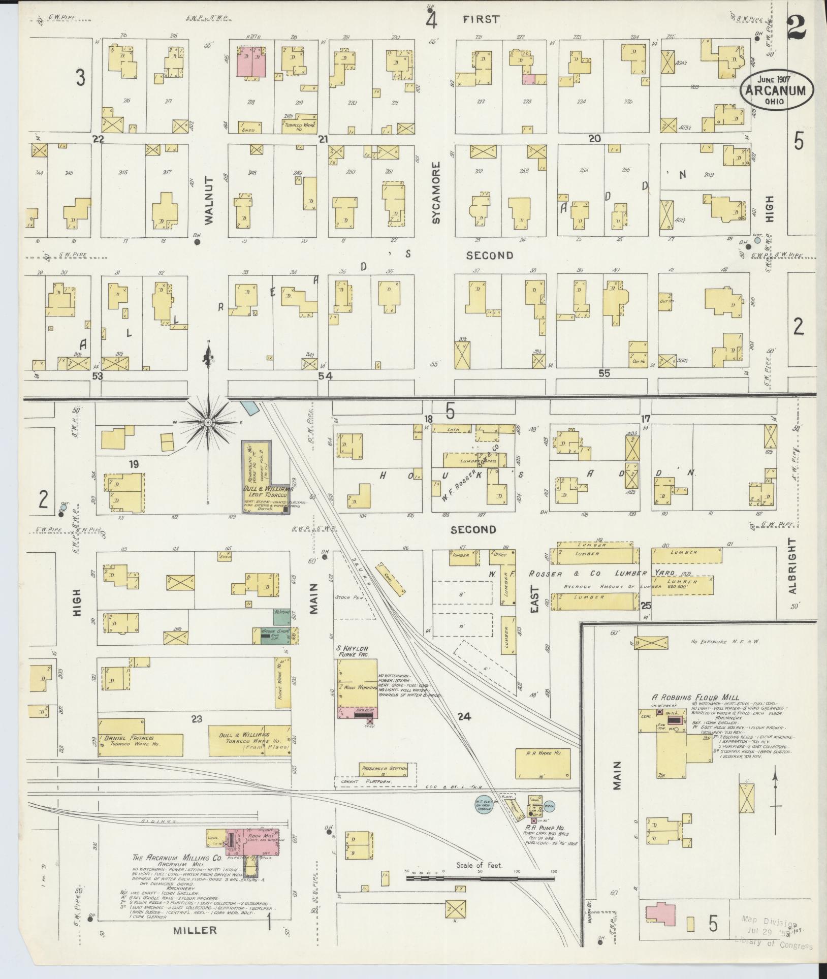 Sanborn Fire Insurance Map from Arcanum, Darke County, Ohio (1907), Sheet #0002 - Historic Sanborn Fire Insurance Map Print, vintage old map wall art, antique decor, genealogy gift, Ohio Ohio map