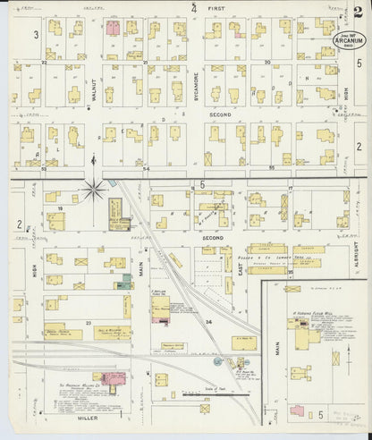 Sanborn Fire Insurance Map from Arcanum, Darke County, Ohio (1907), Sheet #0002 - Historic Sanborn Fire Insurance Map Print, vintage old map wall art, antique decor, genealogy gift, Ohio Ohio map