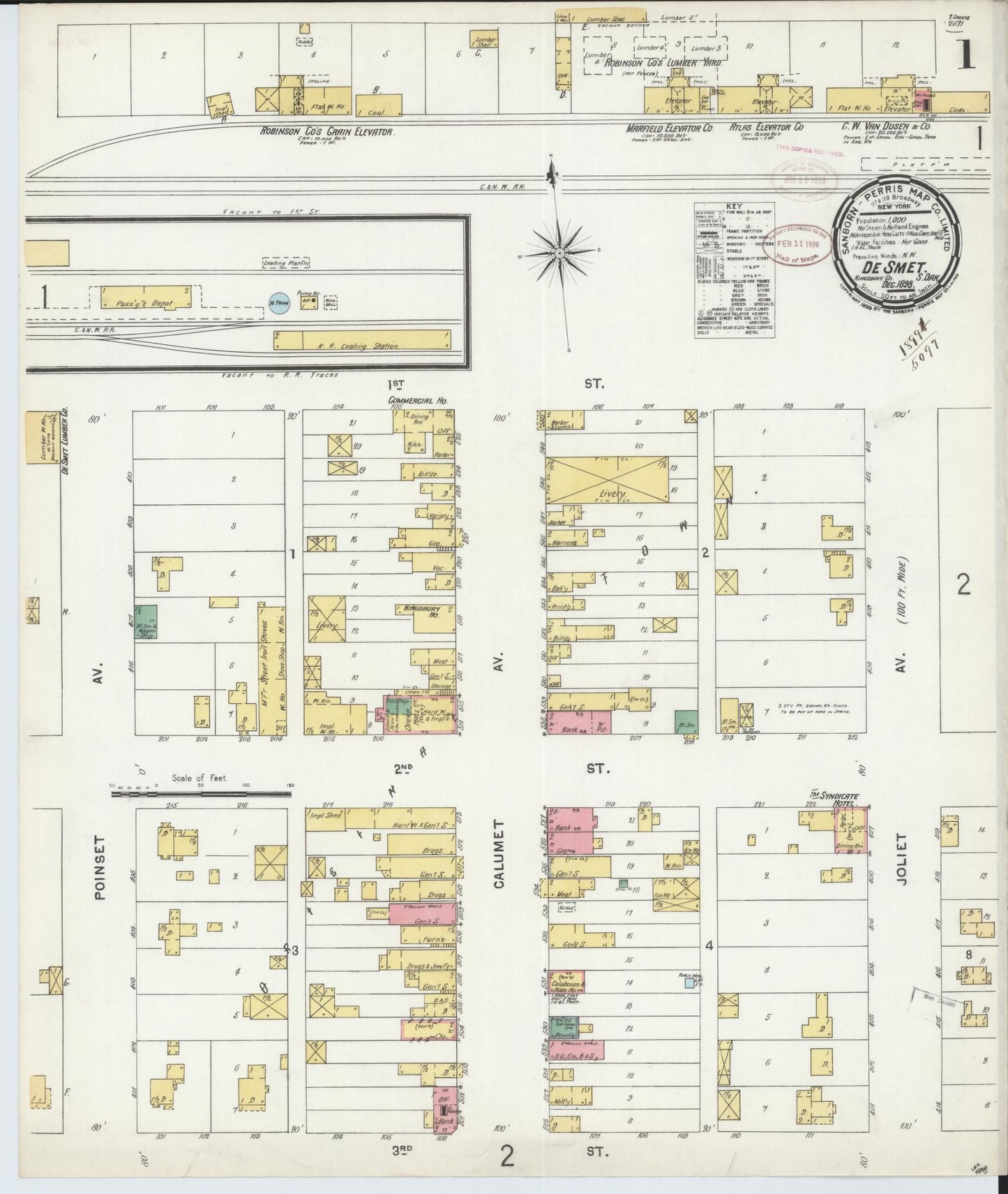 Sanborn Fire Insurance Map from De Smet, Kingsbury County, South Dakota (1898), Sheet #0001 - Historic Sanborn Fire Insurance Map Print, vintage old map wall art, antique decor, genealogy gift, South Dakota South Dakota map