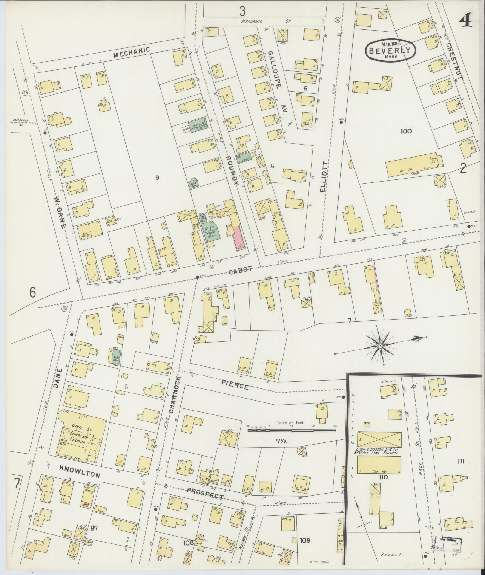 Sanborn Fire Insurance Map from Beverly, Essex County, Massachusetts (1896), Sheet #0004 - Complete Map Set gallery image, historic Sanborn map, vintage wall art, Massachusetts Massachusetts