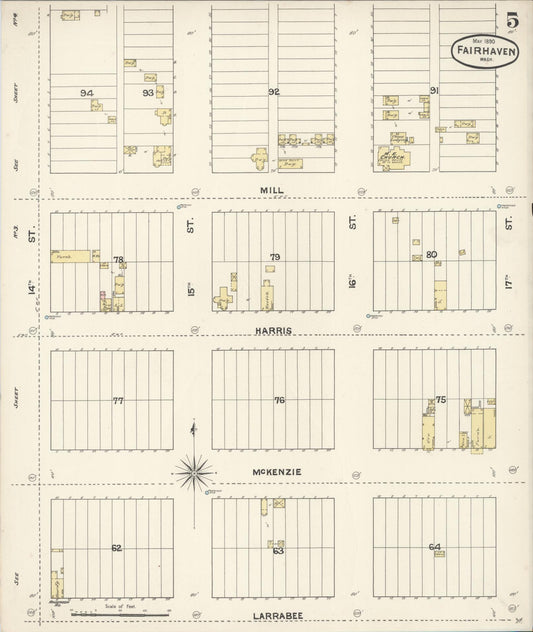 Sanborn Fire Insurance Map from Fairhaven [see also Bellingham and Sehome], Whatcom County, Washington (1890), Sheet #0005 - Historic Sanborn Fire Insurance Map Print, vintage old map wall art, antique decor, genealogy gift, Washington Washington map