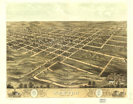 Bird's eye view of Newton, Jasper Co., Iowa 1868. (1868) – Historic Bird’s-Eye View Panorama Print