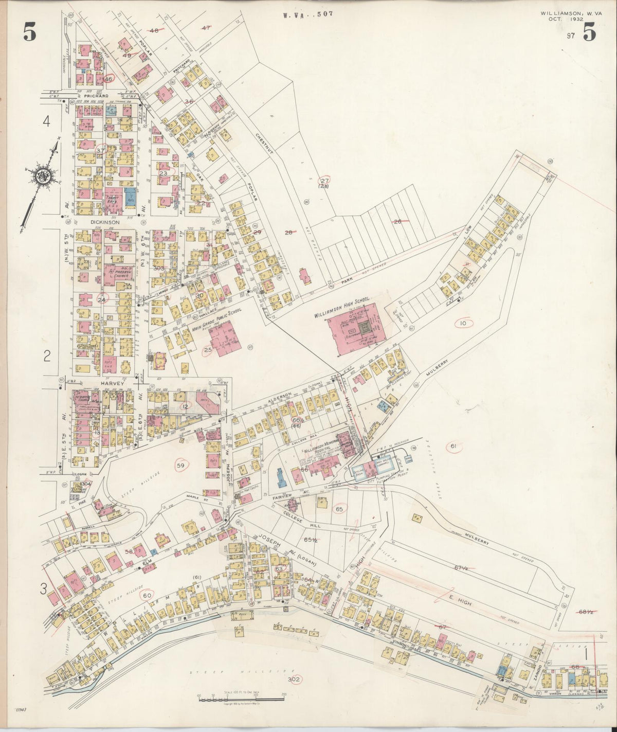 Sanborn Fire Insurance Map from Williamson, Mingo County, West Virginia (1943), Sheet #0005 - Complete Map Set gallery image, historic Sanborn map, vintage wall art, West Virginia West Virginia
