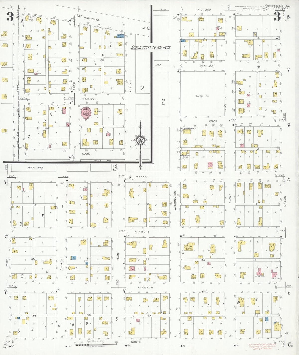 Sanborn Fire Insurance Map from Sheffield, Bureau County, Illinois (1932), Sheet #0003 - Historic Sanborn Fire Insurance Map Print, vintage old map wall art, antique decor, genealogy gift, Illinois Illinois map