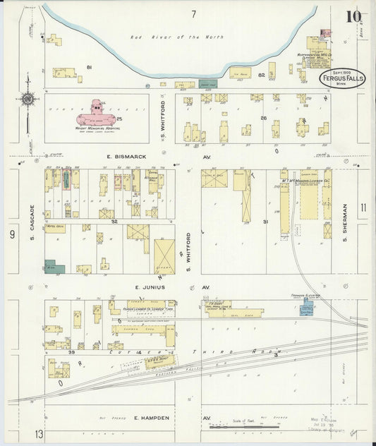 Sanborn Fire Insurance Map from Fergus Falls, Otter Tail County, Minnesota (1909), Sheet #0010 - Historic Sanborn Fire Insurance Map Print, vintage old map wall art, antique decor, genealogy gift, Minnesota Minnesota map
