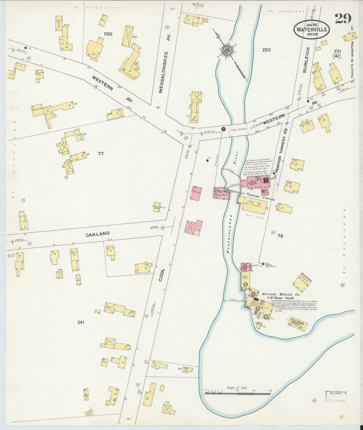 Sanborn Fire Insurance Map from Waterville, Kennebec County, Maine (1911), Sheet #0029 - Historic Sanborn Fire Insurance Map Print, vintage old map wall art, antique decor, genealogy gift, Maine Maine map