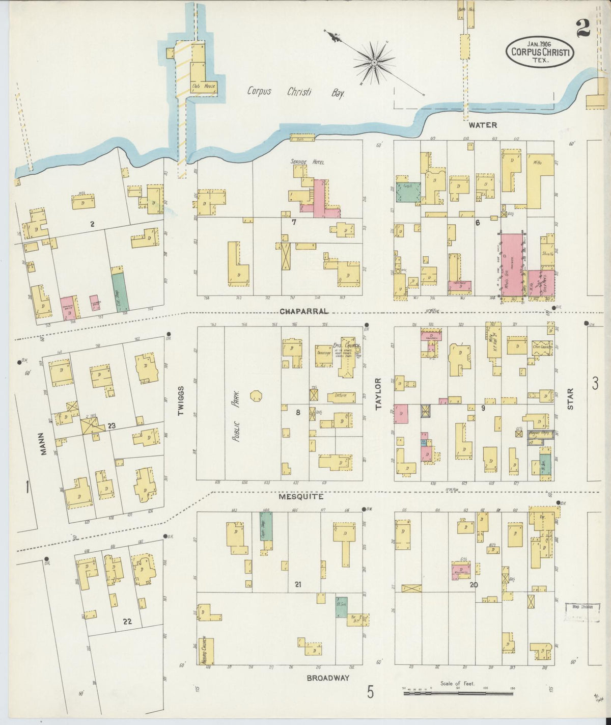 Sanborn Fire Insurance Map from Corpus Christi, Nueces County, Texas (1906), Sheet #0002 - Complete Map Set gallery image, historic Sanborn map, vintage wall art, Texas Texas