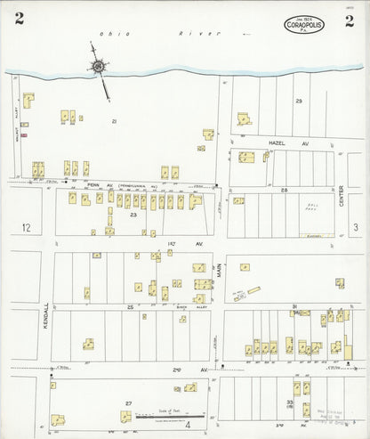 Sanborn Fire Insurance Map from Coraopolis, Allegheny County, Pennsylvania (1924), Sheet #0002 - Historic Sanborn Fire Insurance Map Print, vintage old map wall art, antique decor, genealogy gift, Pennsylvania Pennsylvania map
