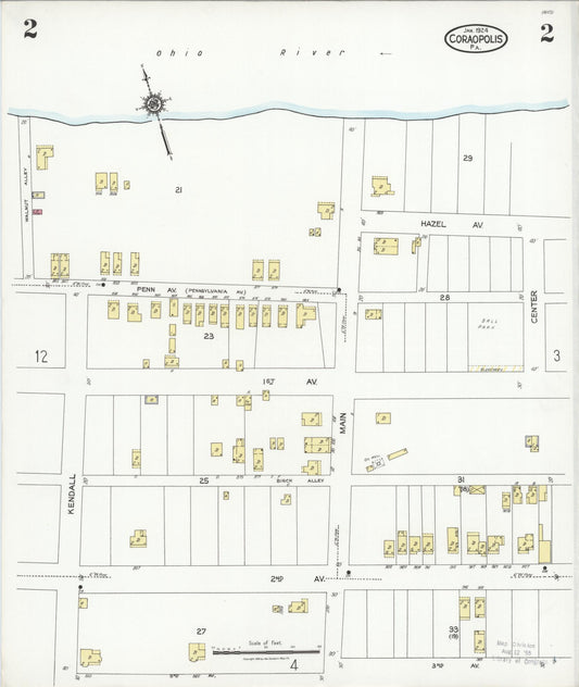 Sanborn Fire Insurance Map from Coraopolis, Allegheny County, Pennsylvania (1924), Sheet #0002 - Historic Sanborn Fire Insurance Map Print, vintage old map wall art, antique decor, genealogy gift, Pennsylvania Pennsylvania map