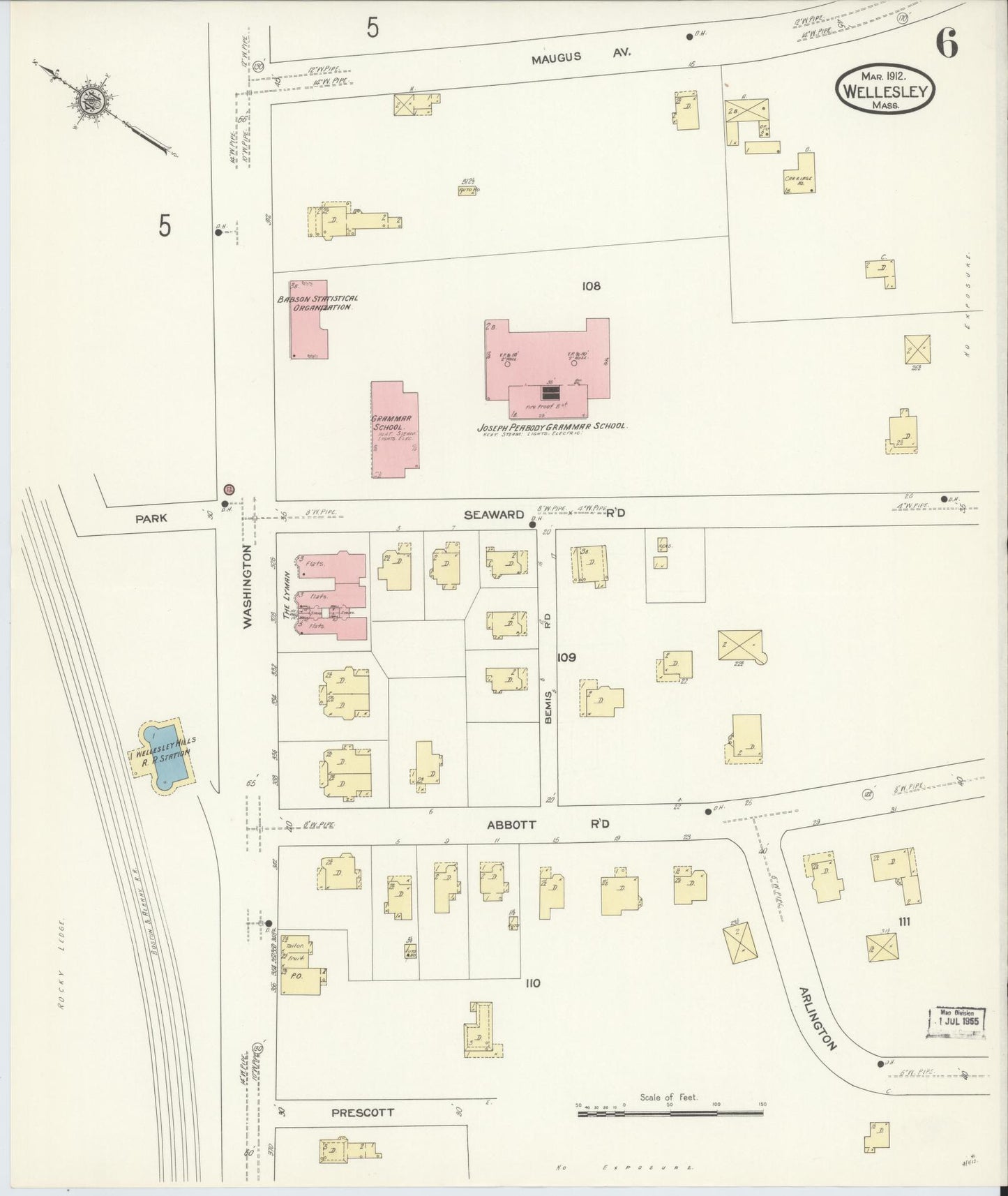 Sanborn Fire Insurance Map from Wellesley, Norfolk County, Massachusetts (1912), Sheet #0006 - Complete Map Set gallery image, historic Sanborn map, vintage wall art, Massachusetts Massachusetts