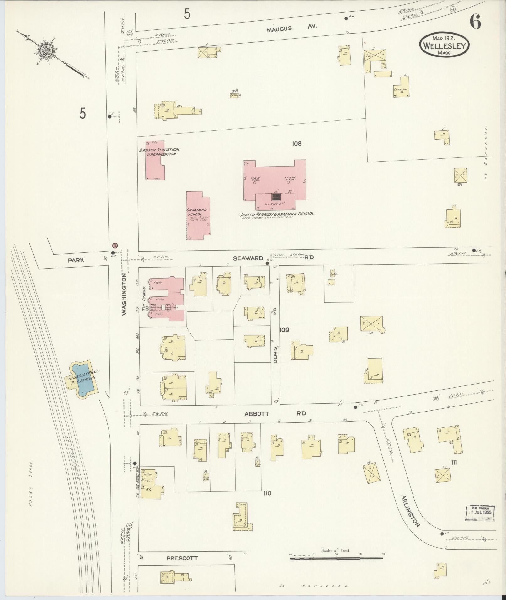 Sanborn Fire Insurance Map from Wellesley, Norfolk County, Massachusetts (1912), Sheet #0006 - Complete Map Set gallery image, historic Sanborn map, vintage wall art, Massachusetts Massachusetts