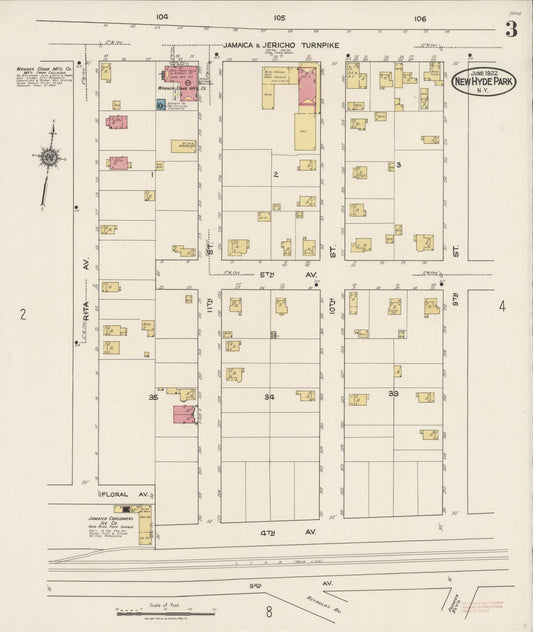 Sanborn Fire Insurance Map from New Hyde Park, Nassau County, New York (1922), Sheet #0003 - Historic Sanborn Fire Insurance Map Print, vintage old map wall art, antique decor, genealogy gift, New York New York map