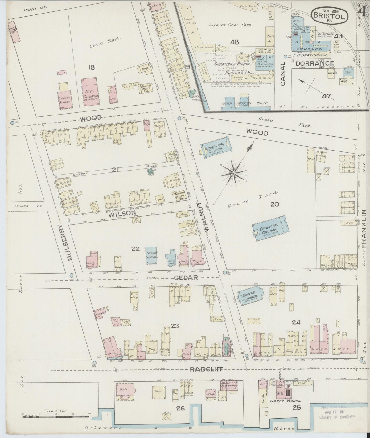 Sanborn Fire Insurance Map from Bristol, Bucks County, Pennsylvania (1886), Sheet #0004 - Complete Map Set gallery image, historic Sanborn map, vintage wall art, Pennsylvania Pennsylvania