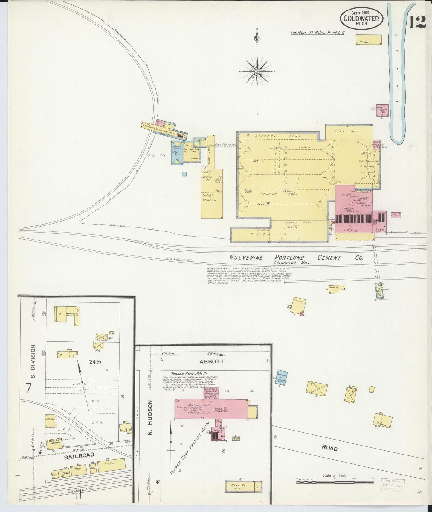Sanborn Fire Insurance Map from Coldwater, Branch County, Michigan (1908), Sheet #0012 - Historic Sanborn Fire Insurance Map Print, vintage old map wall art, antique decor, genealogy gift, Michigan Michigan map