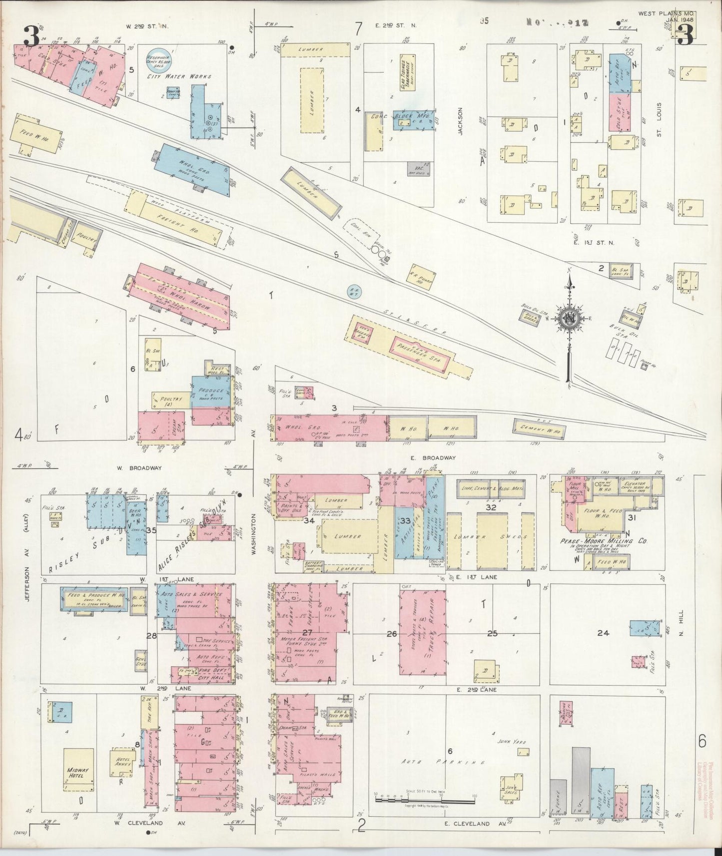 Sanborn Fire Insurance Map from West Plains, Howell County, Missouri (1948), Sheet #0003 - Complete Map Set gallery image, historic Sanborn map, vintage wall art, Missouri Missouri