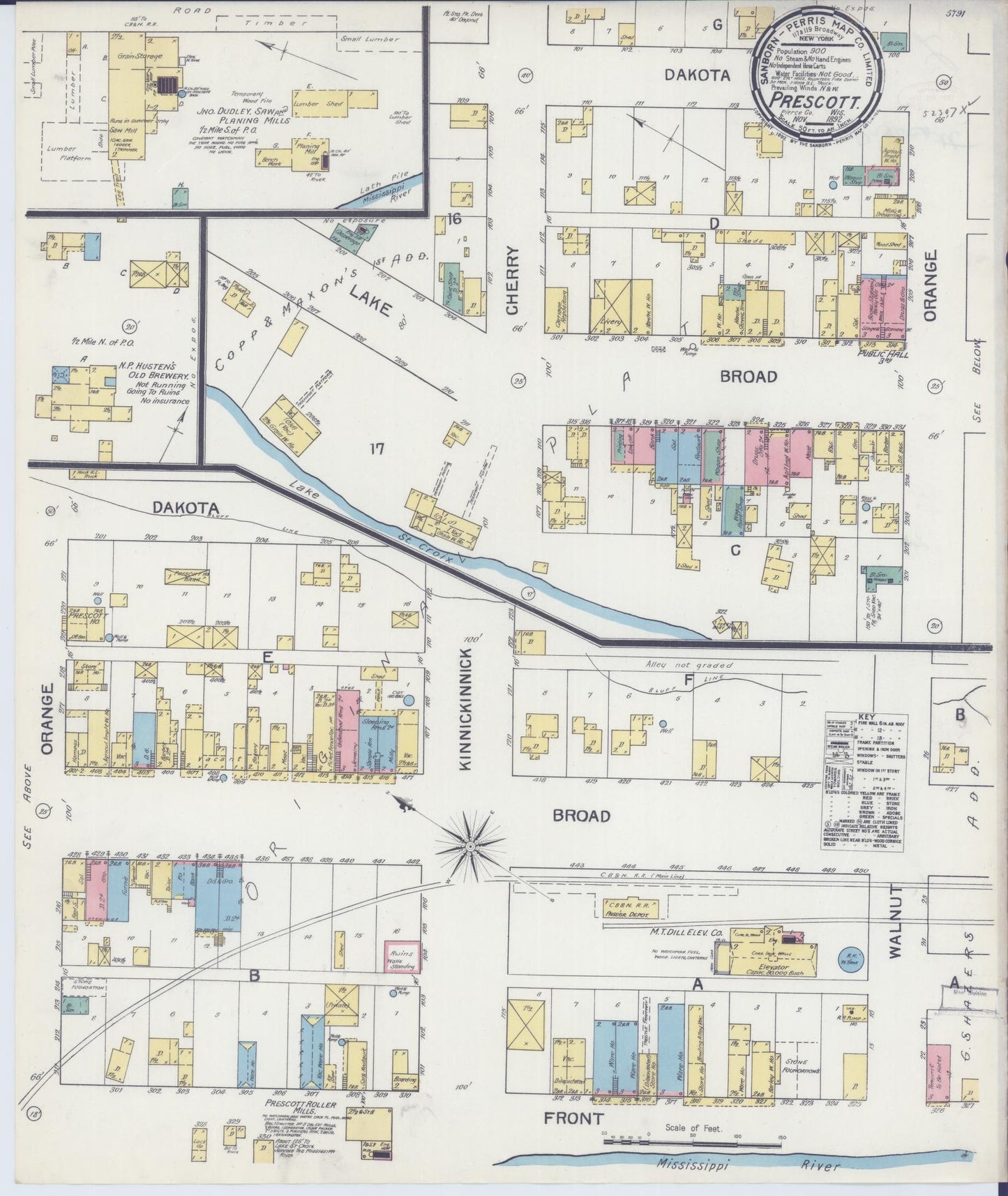 Sanborn Fire Insurance Map from Prescott, Pierce County, Wisconsin (1892), Sheet #0001 - Historic Sanborn Fire Insurance Map Print, vintage old map wall art, antique decor, genealogy gift, Wisconsin Wisconsin map
