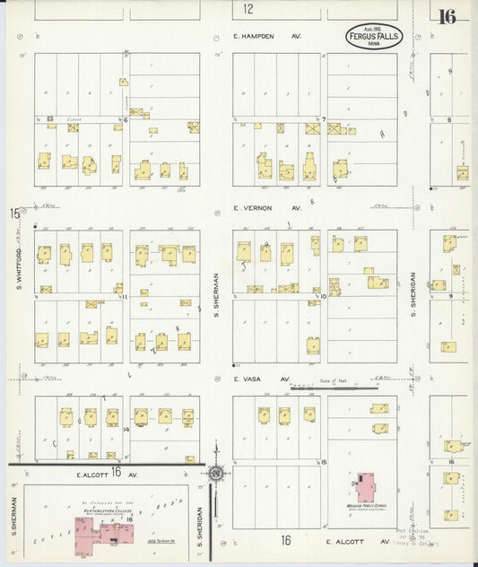 Sanborn Fire Insurance Map from Fergus Falls, Otter Tail County, Minnesota (1915), Sheet #0016 - Historic Sanborn Fire Insurance Map Print, vintage old map wall art, antique decor, genealogy gift, Minnesota Minnesota map