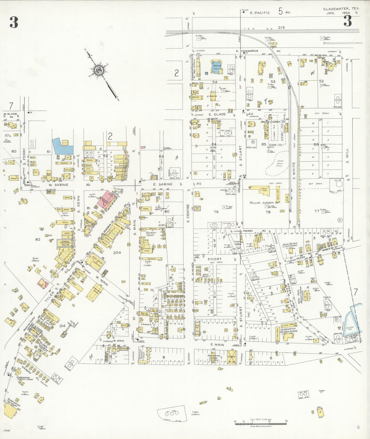 Sanborn Fire Insurance Map from Gladewater, Gregg County, Texas (1934), Sheet #0003 - Historic Sanborn Fire Insurance Map Print, vintage old map wall art, antique decor, genealogy gift, Texas Texas map