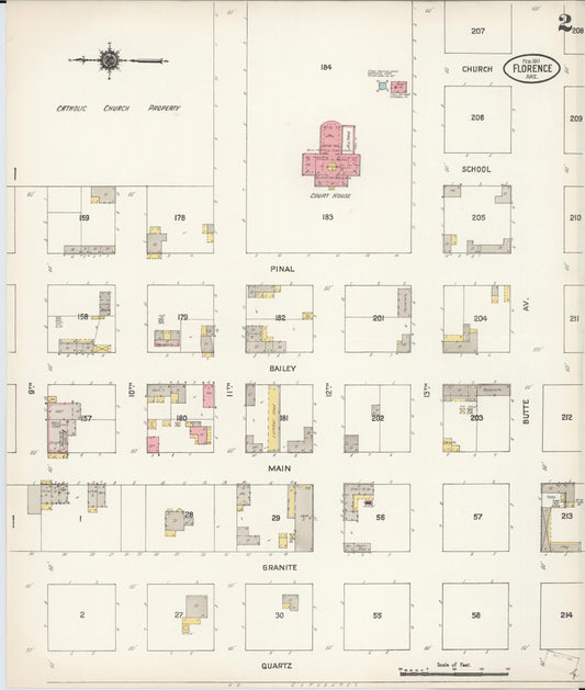 Sanborn Fire Insurance Map from Florence, Pinal County, Arizona (1911), Sheet #0002 - Historic Sanborn Fire Insurance Map Print, vintage old map wall art, antique decor, genealogy gift, Arizona Arizona map