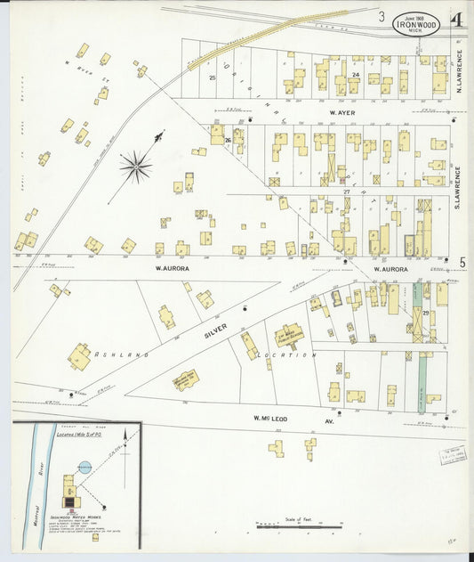 Sanborn Fire Insurance Map from Ironwood, Gogebic County, Michigan (1908), Sheet #0004 - Historic Sanborn Fire Insurance Map Print, vintage old map wall art, antique decor, genealogy gift, Michigan Michigan map