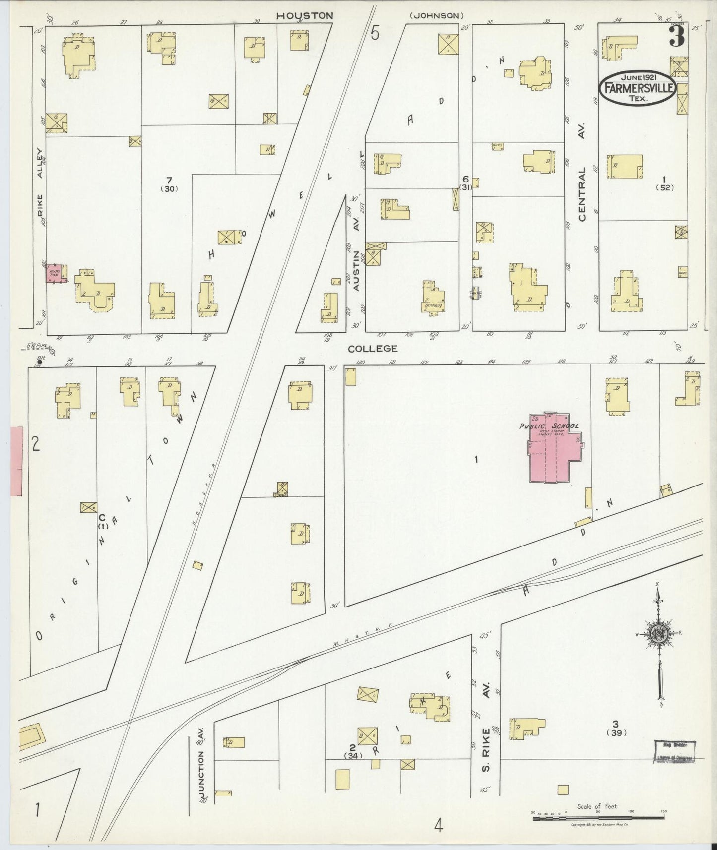 Sanborn Fire Insurance Map from Farmersville, Collin County, Texas (1921), Sheet #0003 - Complete Map Set gallery image, historic Sanborn map, vintage wall art, Texas Texas