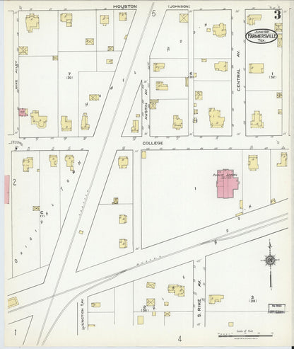 Sanborn Fire Insurance Map from Farmersville, Collin County, Texas (1921), Sheet #0003 - Complete Map Set gallery image, historic Sanborn map, vintage wall art, Texas Texas