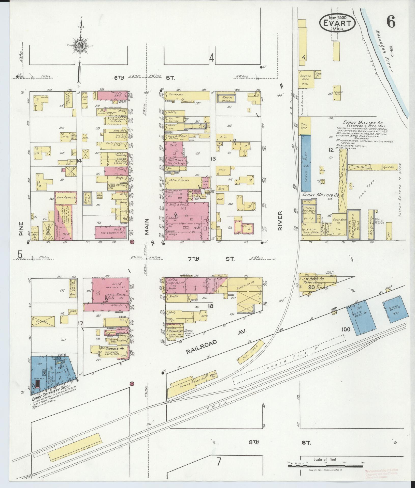Sanborn Fire Insurance Map from Evart, Osceola County, Michigan (1920), Sheet #0006 - Complete Map Set gallery image, historic Sanborn map, vintage wall art, Michigan Michigan