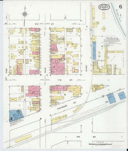 Sanborn Fire Insurance Map from Evart, Osceola County, Michigan (1920), Sheet #0006 - Complete Map Set gallery image, historic Sanborn map, vintage wall art, Michigan Michigan