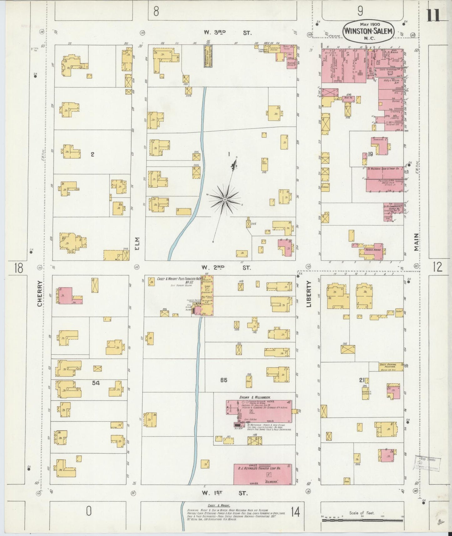 Sanborn Fire Insurance Map from Winston-Salem, Forsyth County, North Carolina (1900), Sheet #0011 - Historic Sanborn Fire Insurance Map Print, vintage old map wall art, antique decor, genealogy gift, North Carolina North Carolina map