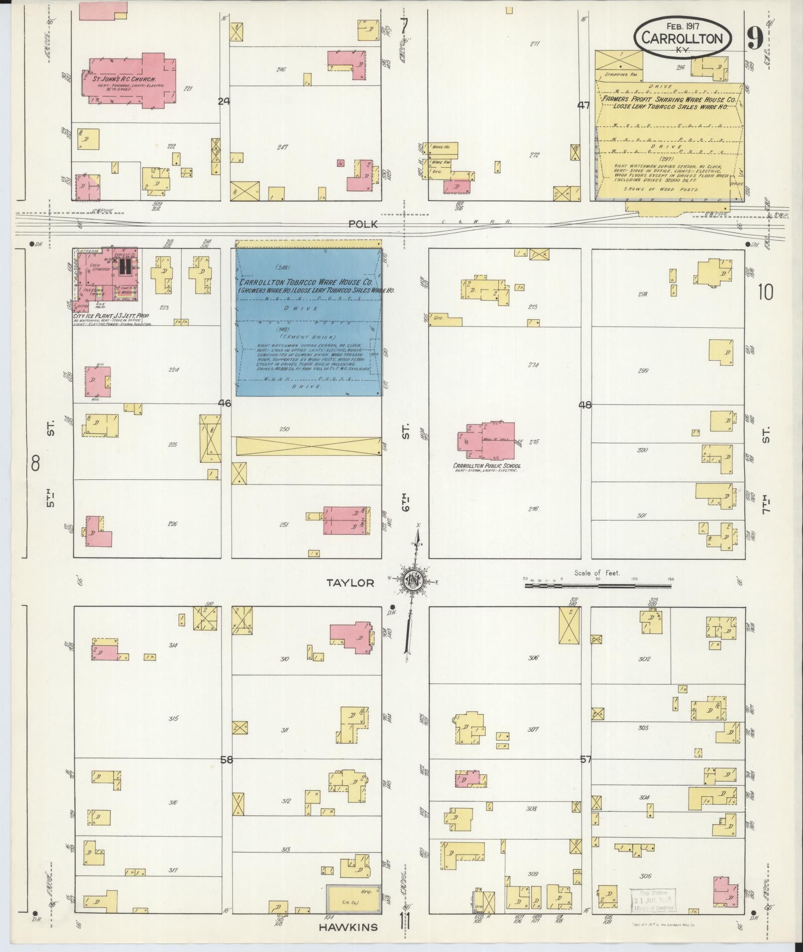 Sanborn Fire Insurance Map from Carrollton, Carroll County, Kentucky (1917), Sheet #0009 - Complete Map Set gallery image, historic Sanborn map, vintage wall art, Kentucky Kentucky