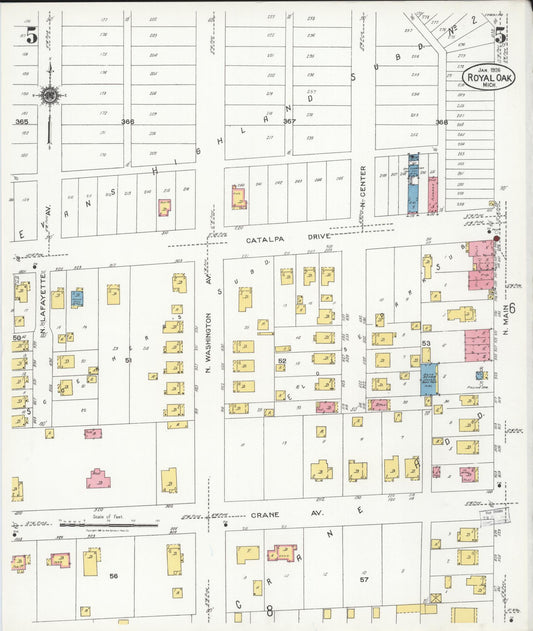 Sanborn Fire Insurance Map from Royal Oak, Oakland County, Michigan (1926), Sheet #0005 - Historic Sanborn Fire Insurance Map Print, vintage old map wall art, antique decor, genealogy gift, Michigan Michigan map