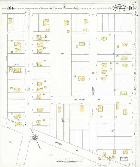 Sanborn Fire Insurance Map from Montebello, Los Angeles County, California (1925), Sheet #0010 - Historic Sanborn Fire Insurance Map Print, vintage old map wall art, antique decor, genealogy gift, California California map