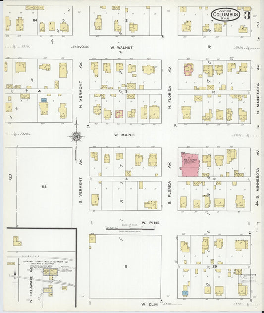 Sanborn Fire Insurance Map from Columbus, Cherokee County, Kansas (1918), Sheet #0003 - Historic Sanborn Fire Insurance Map Print, vintage old map wall art, antique decor, genealogy gift, Kansas Kansas map