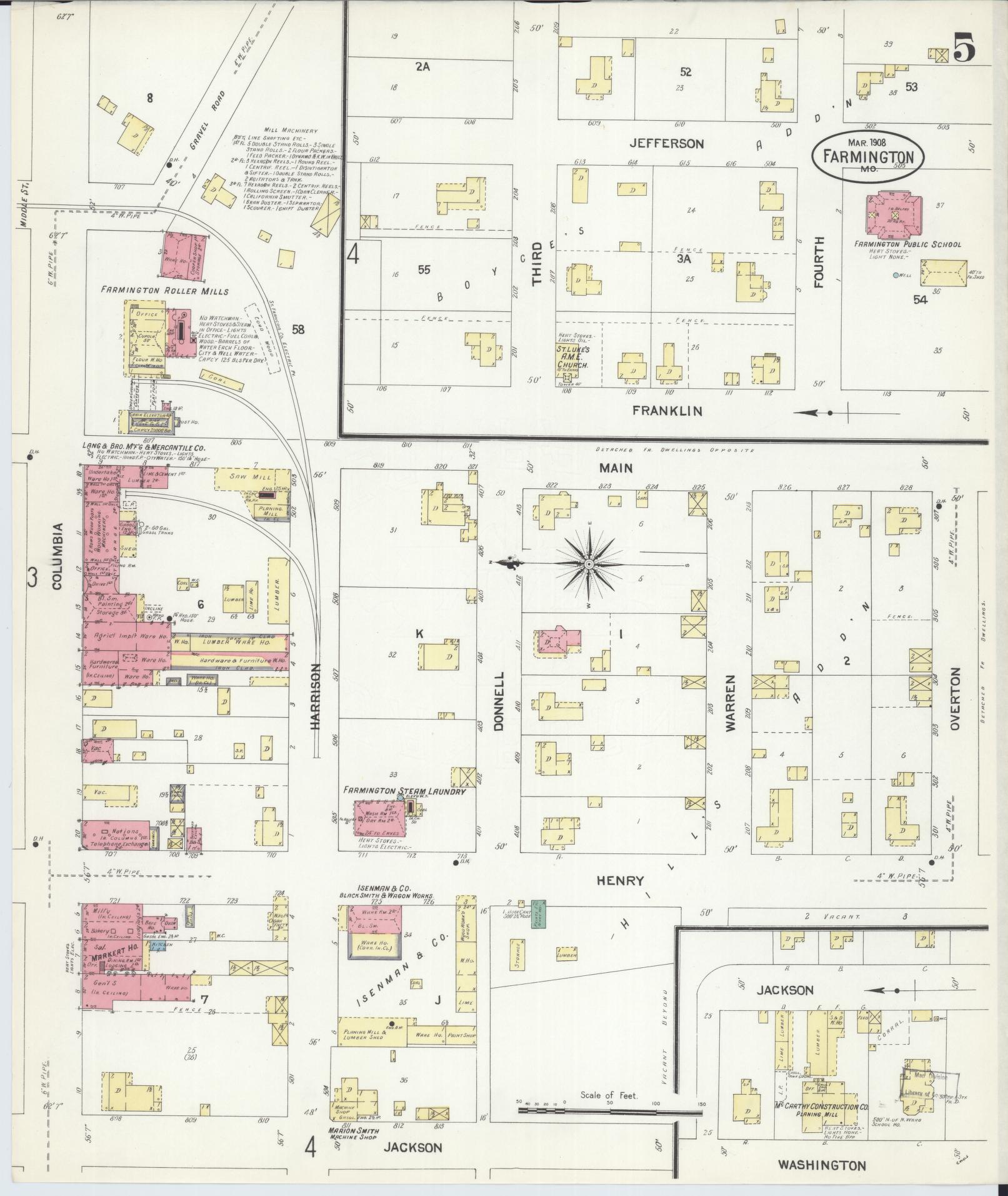 Sanborn Fire Insurance Map from Farmington, Saint Francois County, Missouri (1908), Sheet #0005 - Complete Map Set gallery image, historic Sanborn map, vintage wall art, Missouri Missouri