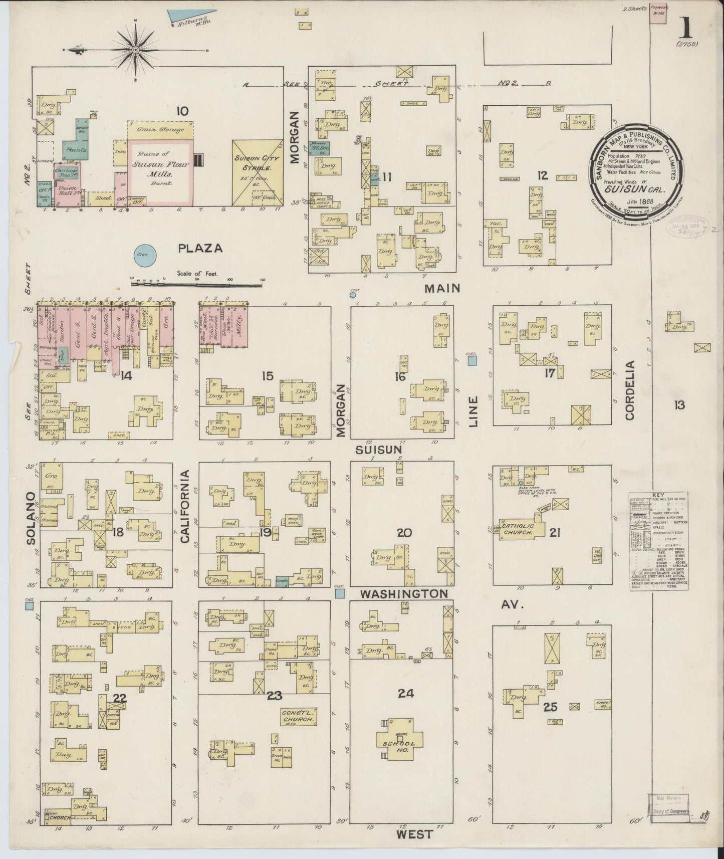 Sanborn Fire Insurance Map from Suisun, Solano County, California (1888), Sheet #0001 - Complete Map Set gallery image, historic Sanborn map, vintage wall art, California California