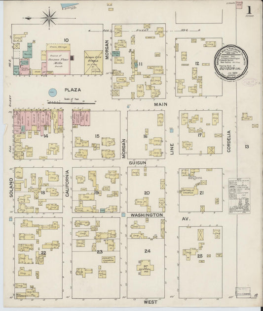 Sanborn Fire Insurance Map from Suisun, Solano County, California (1888), Sheet #0001 - Complete Map Set gallery image, historic Sanborn map, vintage wall art, California California