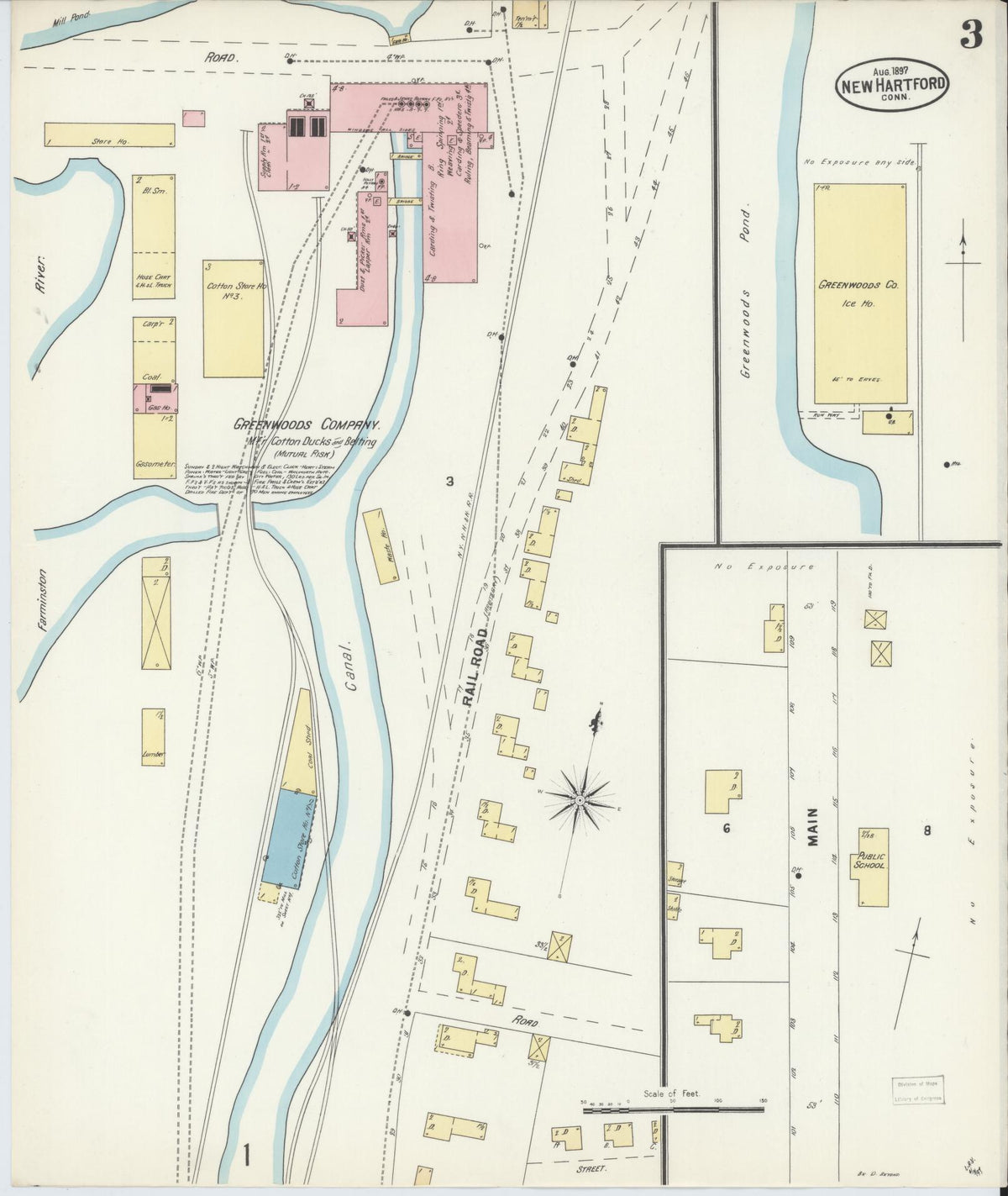 Sanborn Fire Insurance Map from New Hartford, Litchfield County, Connecticut (1897), Sheet #0003 - Historic Sanborn Fire Insurance Map Print, vintage old map wall art, antique decor, genealogy gift, Connecticut Connecticut map