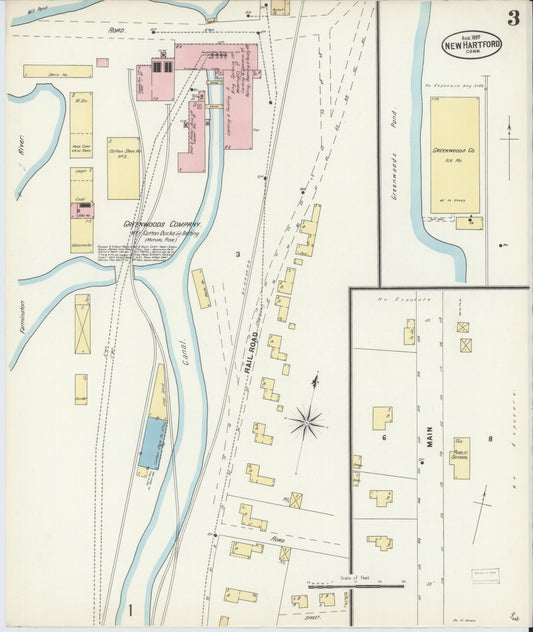 Sanborn Fire Insurance Map from New Hartford, Litchfield County, Connecticut (1897), Sheet #0003 - Historic Sanborn Fire Insurance Map Print, vintage old map wall art, antique decor, genealogy gift, Connecticut Connecticut map