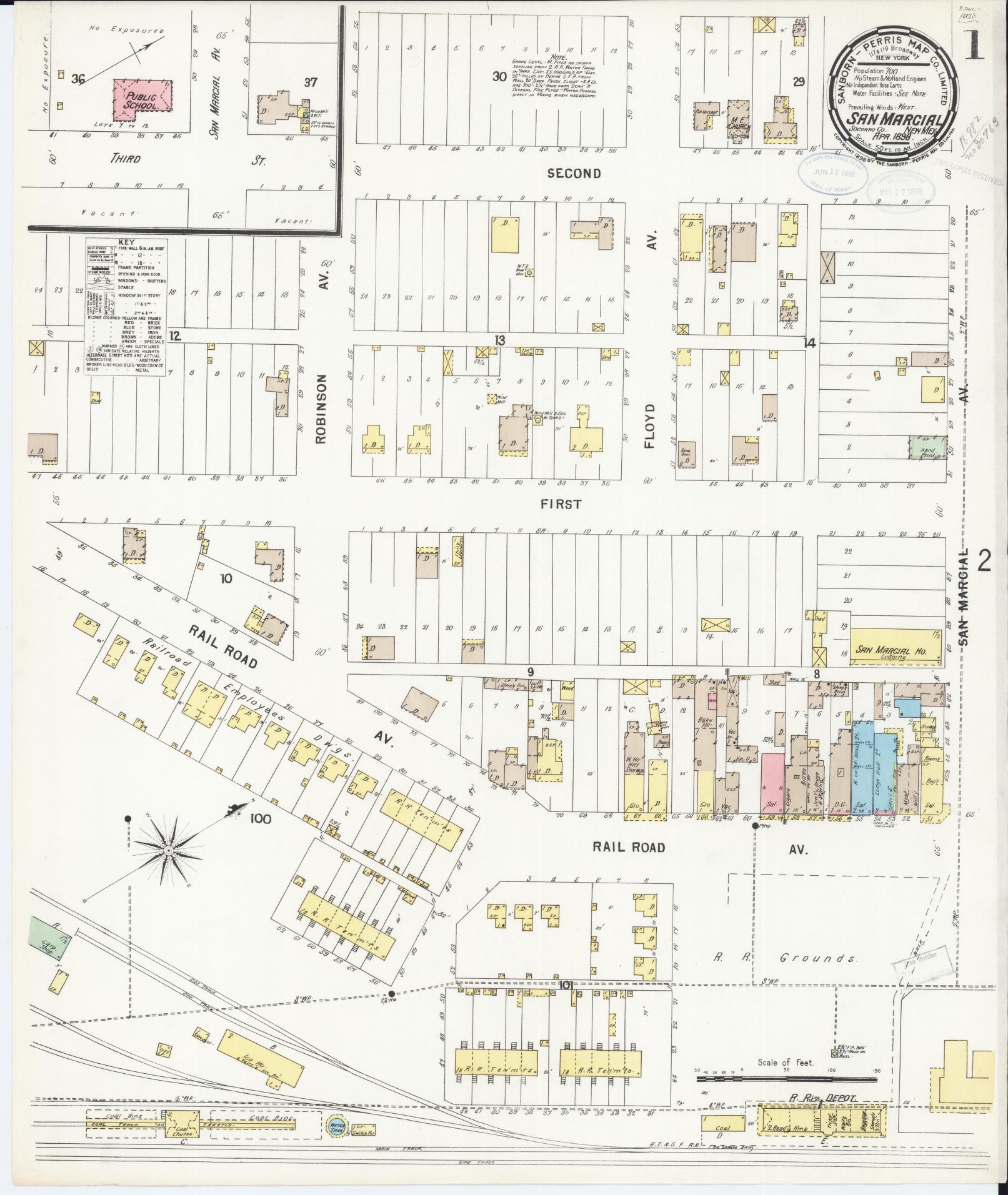 Sanborn Fire Insurance Map from San Marcial, Socorro County, New Mexico (1898), Sheet #0001 - Historic Sanborn Fire Insurance Map Print, vintage old map wall art, antique decor, genealogy gift, New Mexico New Mexico map