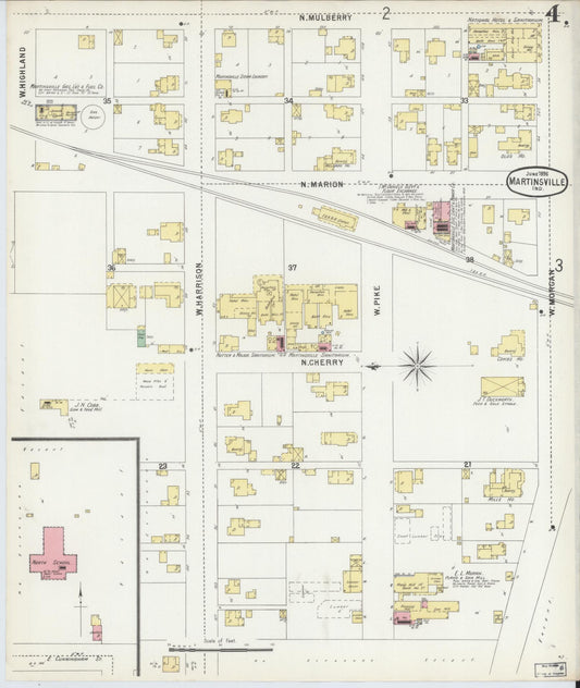 Sanborn Fire Insurance Map from Martinsville, Morgan County, Indiana (1896), Sheet #0004 - Historic Sanborn Fire Insurance Map Print, vintage old map wall art, antique decor, genealogy gift, Indiana Indiana map