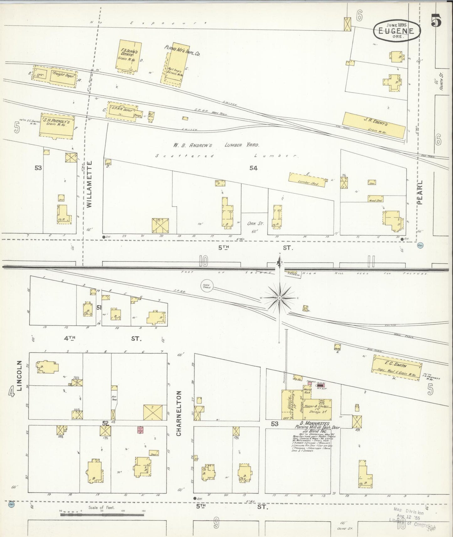Sanborn Fire Insurance Map from Eugene, Lane County, Oregon (1896), Sheet #0005 - Complete Map Set gallery image, historic Sanborn map, vintage wall art, Oregon Oregon