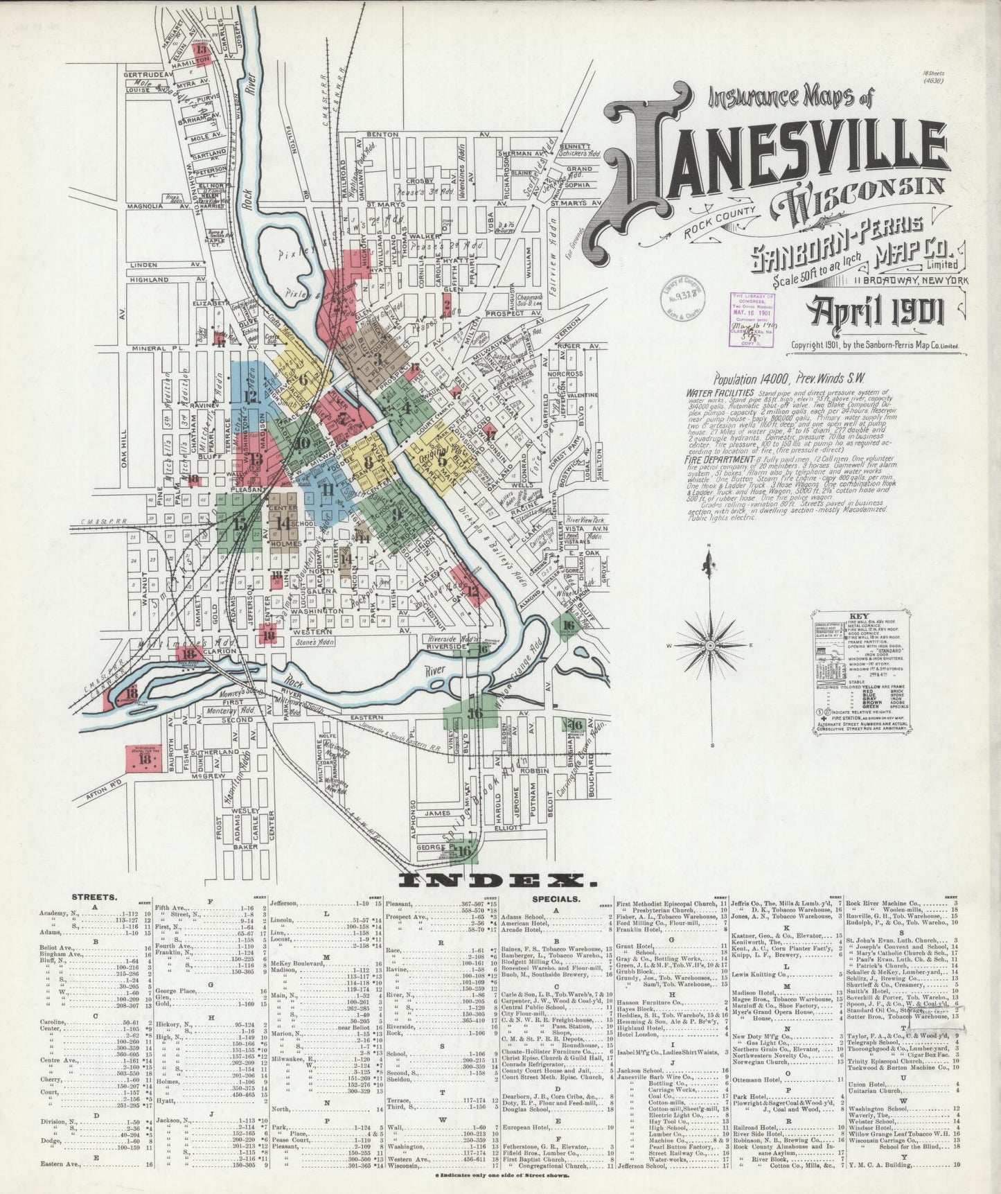 Sanborn Fire Insurance Map from Janesville, Rock County, Wisconsin (1901), Sheet #0001 - Complete Map Set gallery image, historic Sanborn map, vintage wall art, Wisconsin Wisconsin