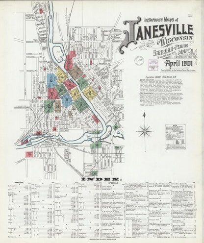 Sanborn Fire Insurance Map from Janesville, Rock County, Wisconsin (1901), Sheet #0001 - Complete Map Set gallery image, historic Sanborn map, vintage wall art, Wisconsin Wisconsin