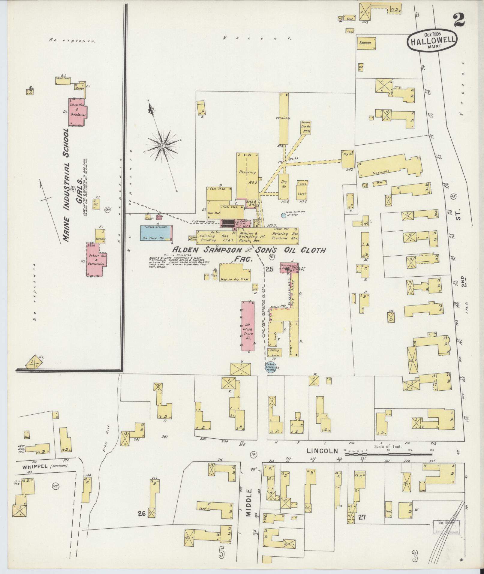 Sanborn Fire Insurance Map from Hallowell, Kennebec County, Maine (1895), Sheet #0002 - Complete Map Set gallery image, historic Sanborn map, vintage wall art, Maine Maine