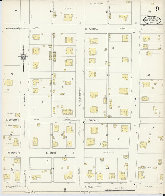 Sanborn Fire Insurance Map from Forrest City, Saint Francis County, Arkansas (1913), Sheet #0009 - Historic Sanborn Fire Insurance Map Print, vintage old map wall art, antique decor, genealogy gift, Arkansas Arkansas map